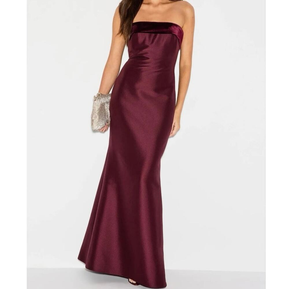 Badgley Mischka Bordeaux Strapless velvet trim Gown Size 12